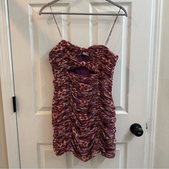 ZARA women's Purple Gold Metallic Twist Front Draped Ruched Dress size M NEW - Picture 2 of 12
